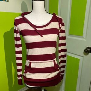 Burgundy and White striped thermal hoodie